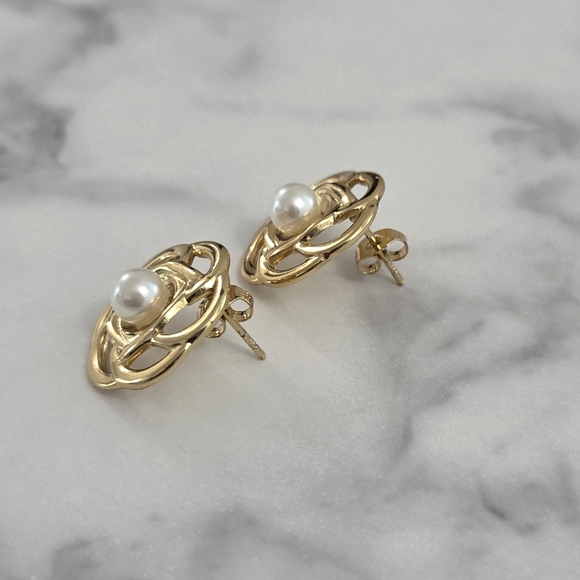 Stainless Steel Vintage Petals Flower Gold Stud Earrings - Picture 4 of 6